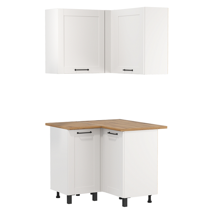 Кухня Аризона (угол) белый/столешница дуб вотан/ДВПО белый/ПВХ софт белый 0,3мм/профиль ПВХ белый О